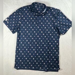 G/FORE XXL Blue Polo Skull Logo All Over Print Golf Performance Shirt C10